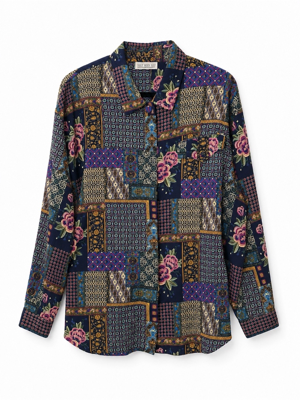 Christie & Jill Vintage 90s Navy Patchwork Floral Button-Down Shirt Size 2X